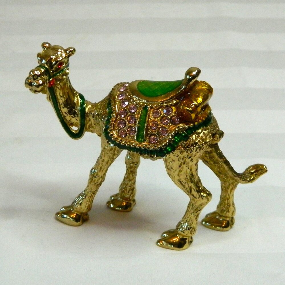 Metal Camel Trinket Box with Enamel and Rhinestones